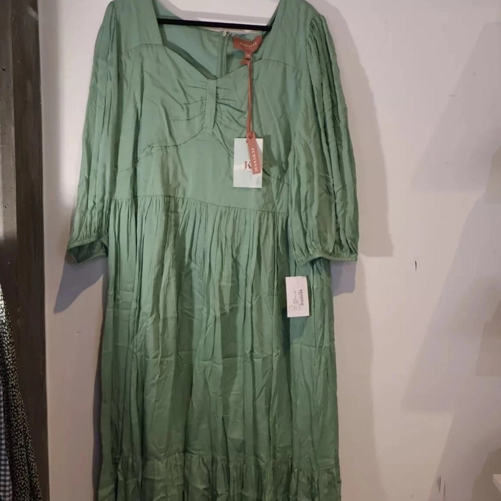 JessaKae Green Tiered Sundress with Bishop Sleeves